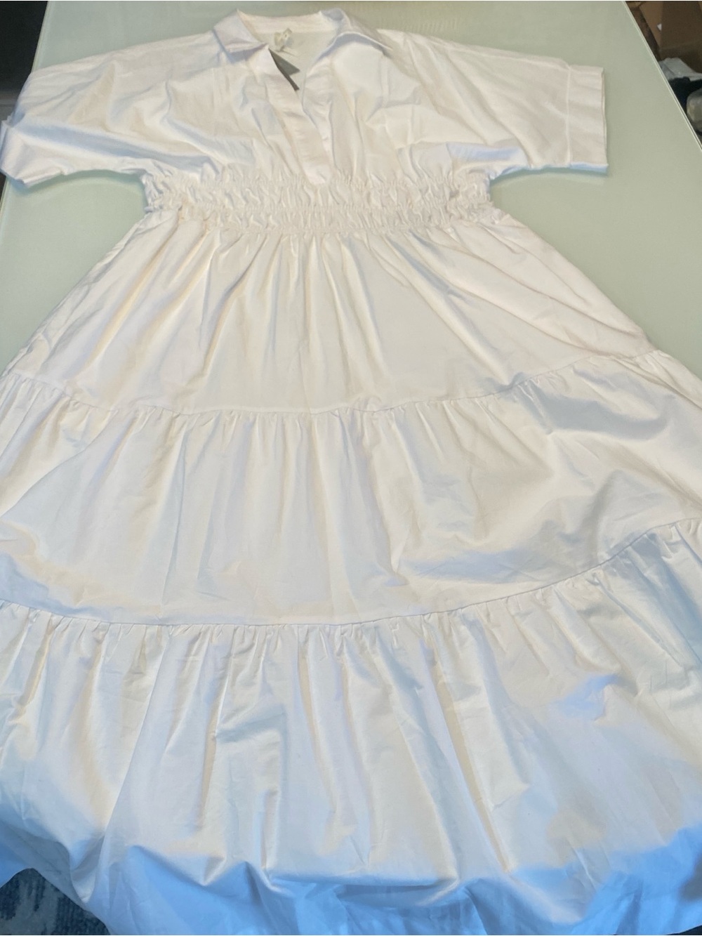 Anthropologie The Somerset Maxi Shirt Dress Crisp White Poplin Smocked LP